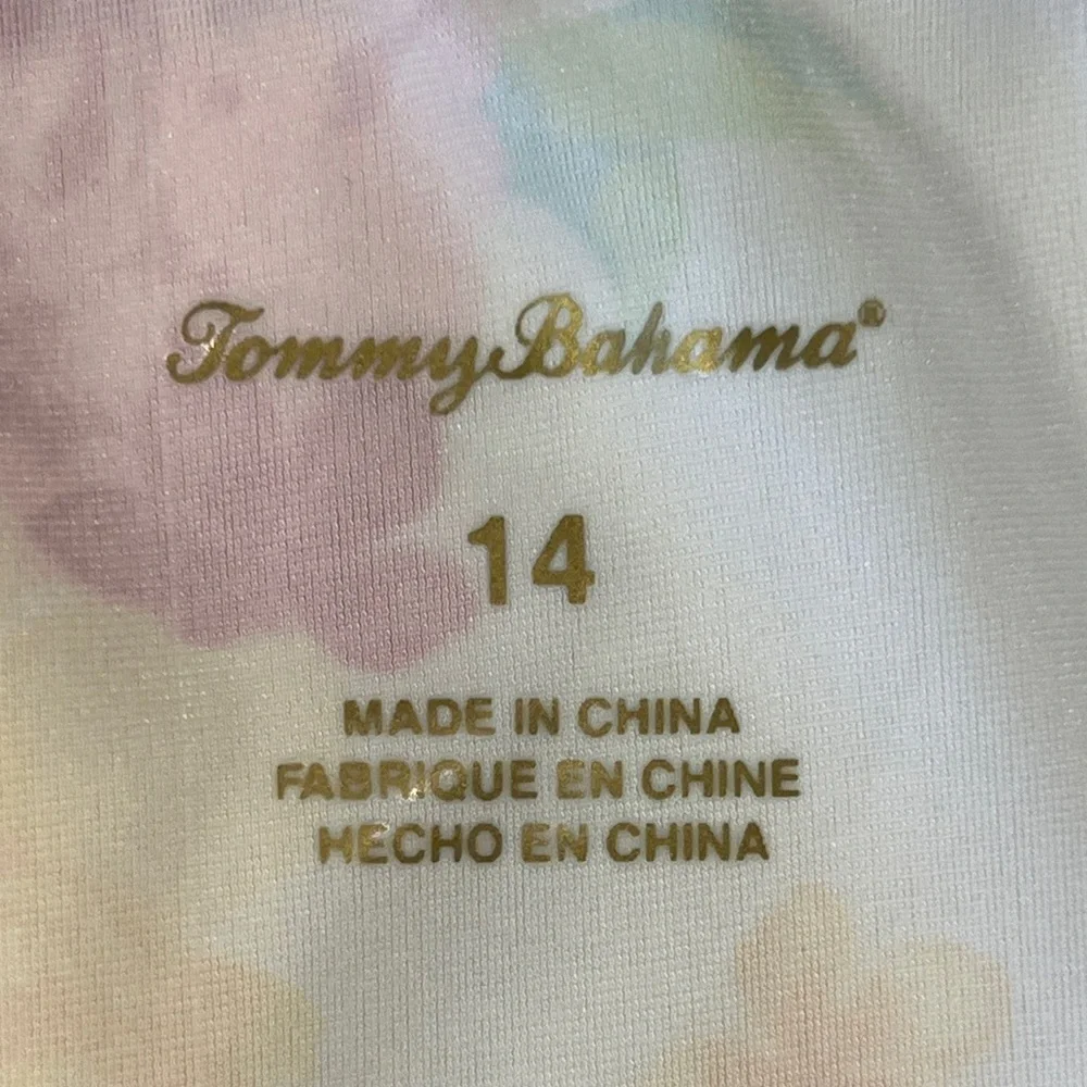 Tommy Bahama 💐 Girls 2-pc Set Sz 14 Floral L/S Rashguard with Gold Trim